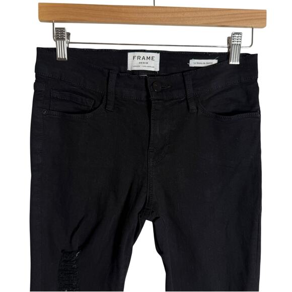 Frame Le Skinny de Jeanne Noir Jefferson Black Mid Rise Distressed Jeans Size 26 - Picture 4 of 11